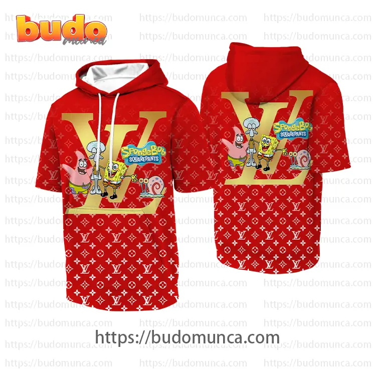 Louis vuitton and spongebob squarepants hooded short sleeve t-shirt gift uninque for kid man women